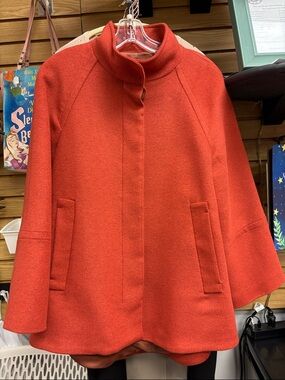 Vibrant Red Wool High-Neck Swing Coat